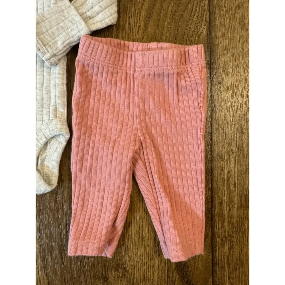 Carters‎ Baby Girl Preemie Pink Gray Ribbed Outfit Bodysuit Pants Solid Clothes